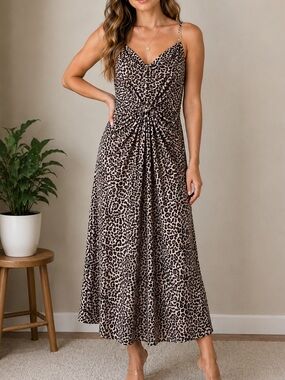 Michael Kors Leopard Print Maxi Slip Dress Summer Beach Dress Size Small